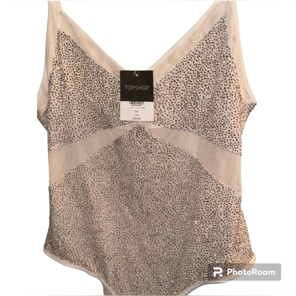 Bodysuit Topshop white with sparkles  us 12 New never worn.